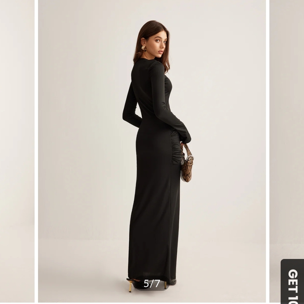Commense Black Bodycon Maxi Dress with Bishop Sleeves